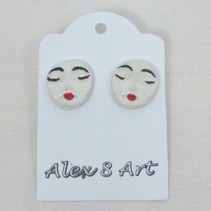 New Unique Hand Painted Lady's Face Stud Earrings